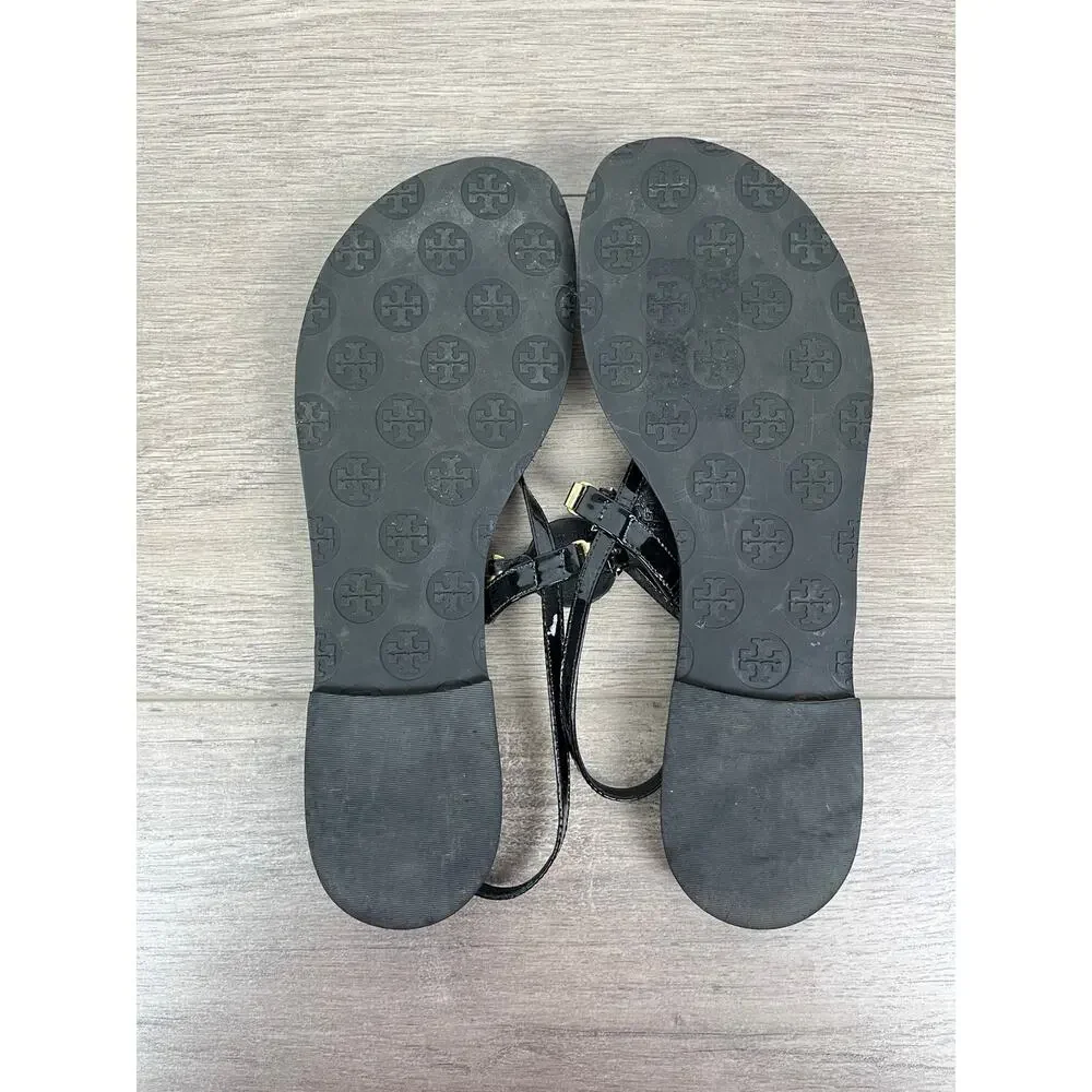 Tory Burch Black Patent Leather Ali Thong Sandal Sz.10